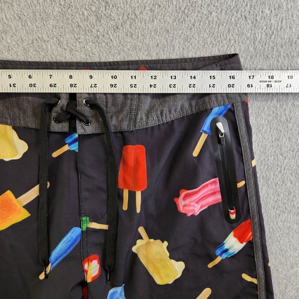 Kavu Board Shorts Mens M Black Ice Cream Popsicle Sunglass Loop Zip Pocket - Picture 8 of 16